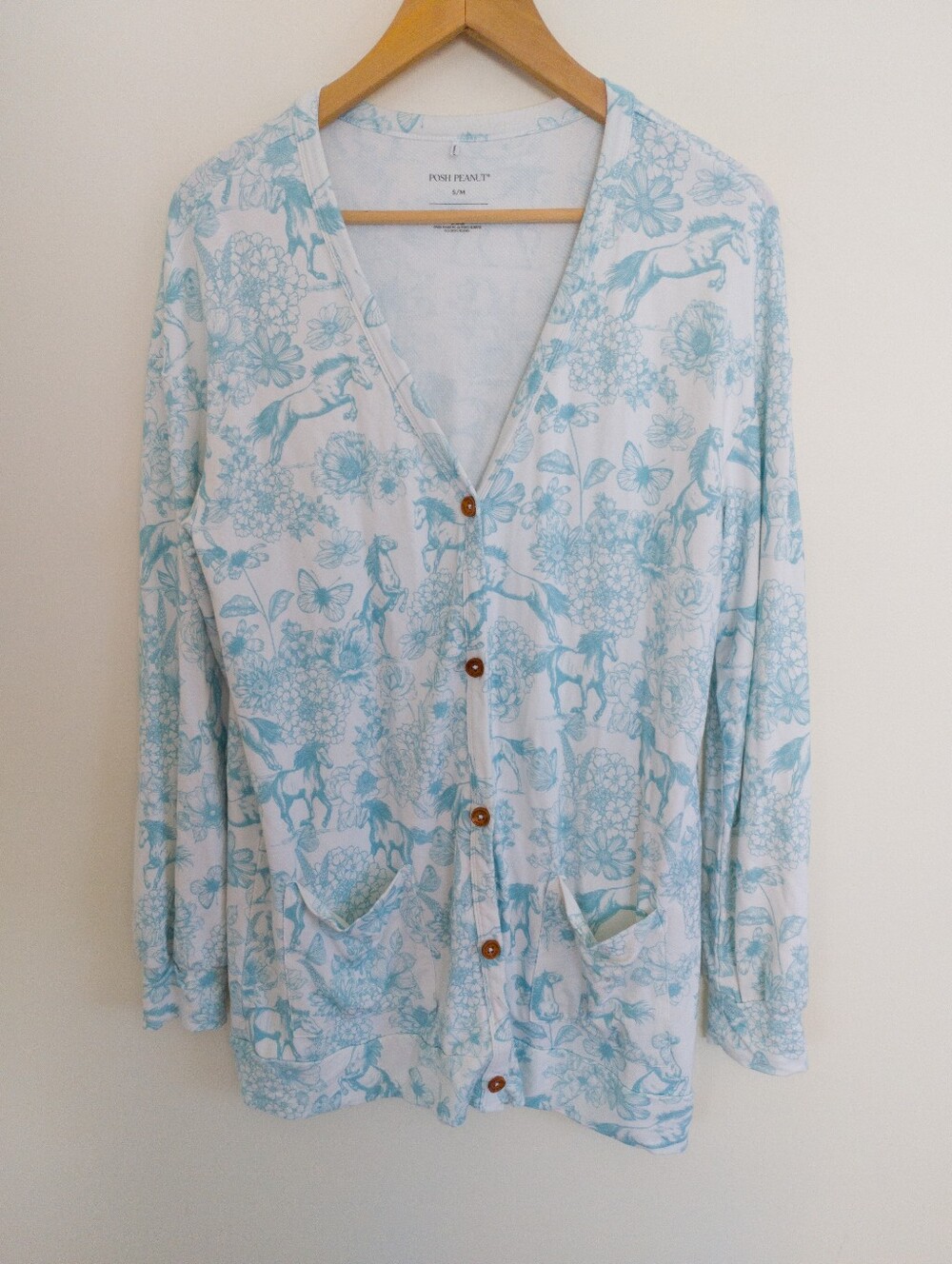 Posh Peanut Charlotte Anne Bamboo Cardigan S/M Blue Horse Toile Print